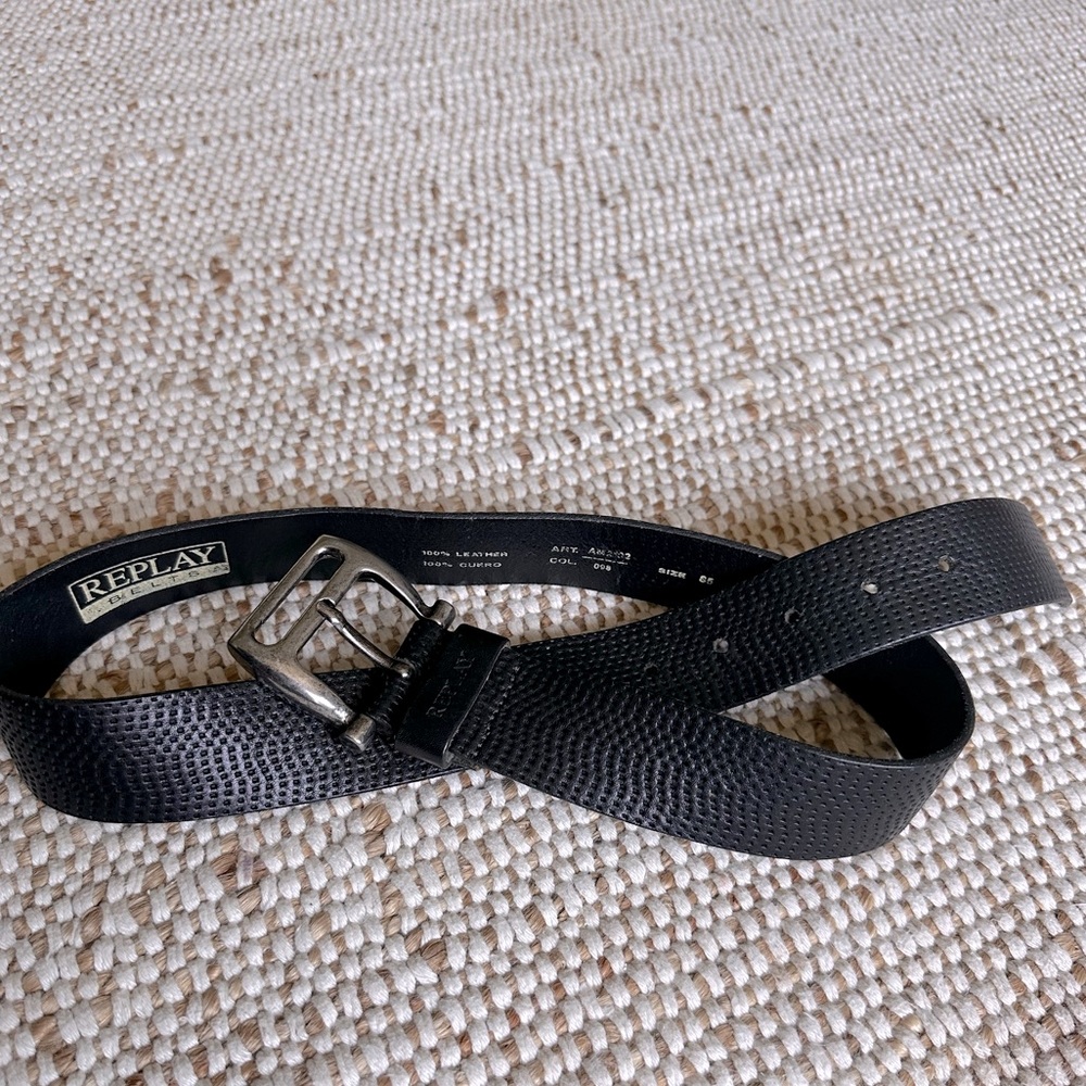Replay Black Leather Belt